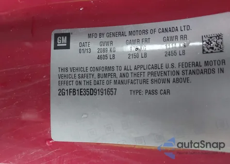 2013 Chevrolet Camaro 1Lt from USA, damaged, VIN 2G1FB1E35D9191657